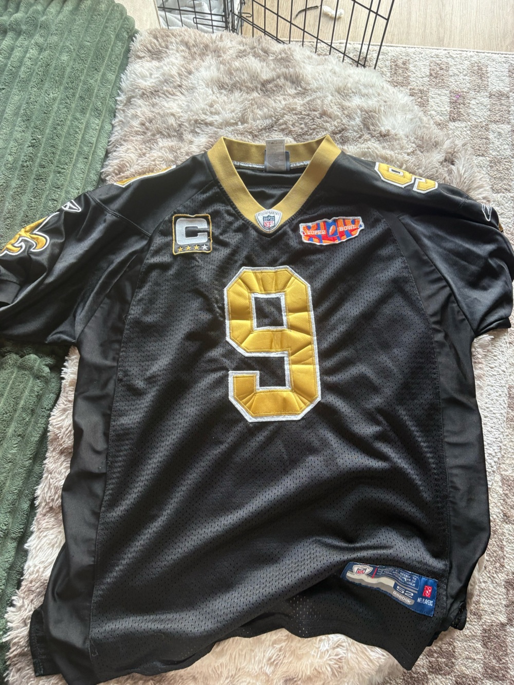 Reebok Black and Gold Football Jersey with Number 9